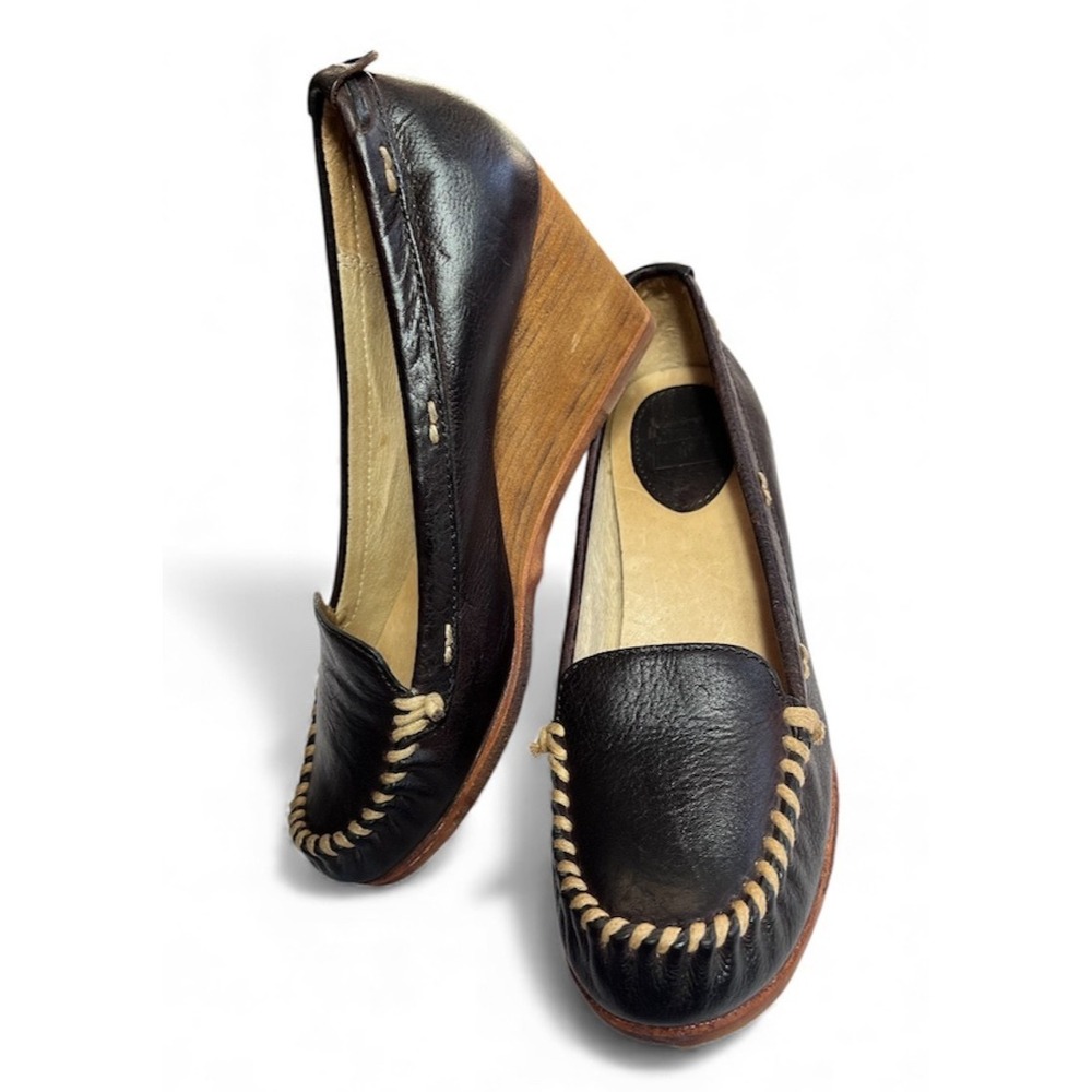 Frye Alex Wedge Womens 9 Brown All‎ Leather Academia Y2K Boho Old Money Office